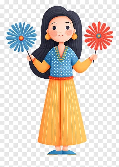 Cheerful Girl with Colorful Flowers
