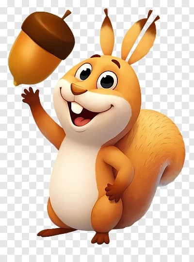 Happy Orange Squirrel Tossing Acorn