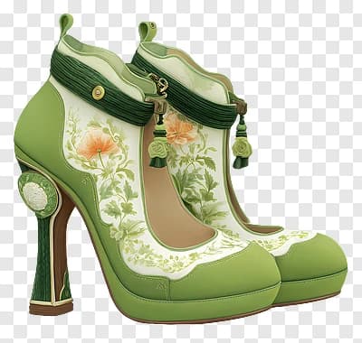 Green Floral High-Heel Shoes