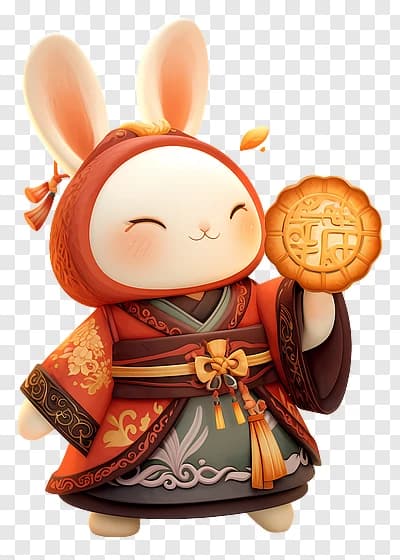Smiling Red-Robed Rabbit with Mooncake