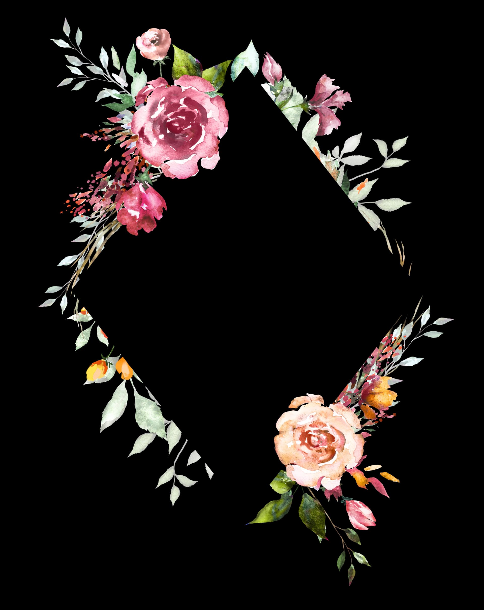 Watercolor Floral Frame, Vibrant Colors, Artistic Accents, Floral Arrangements, Nature Inspired PNG