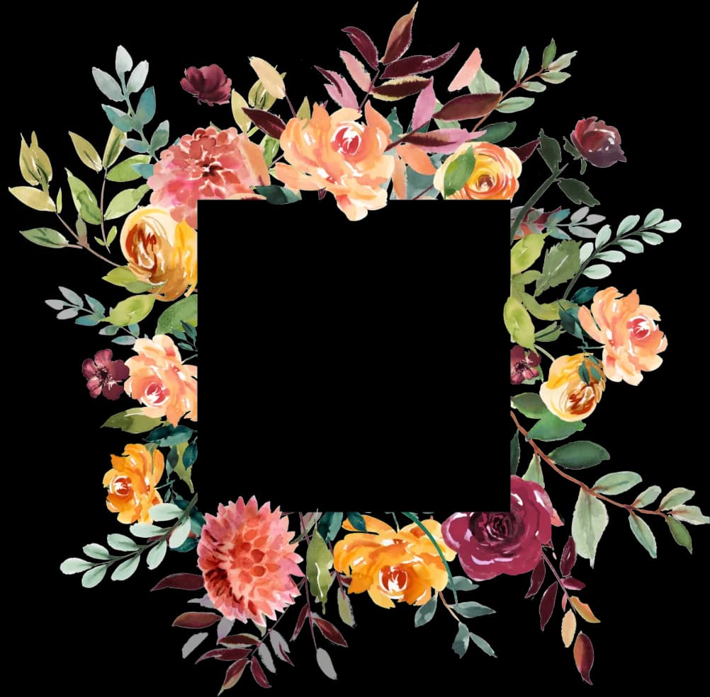 Watercolor Floral Frame, Floral Decor, Spring Blooms, Botanical Border, Colorful Petals PNG