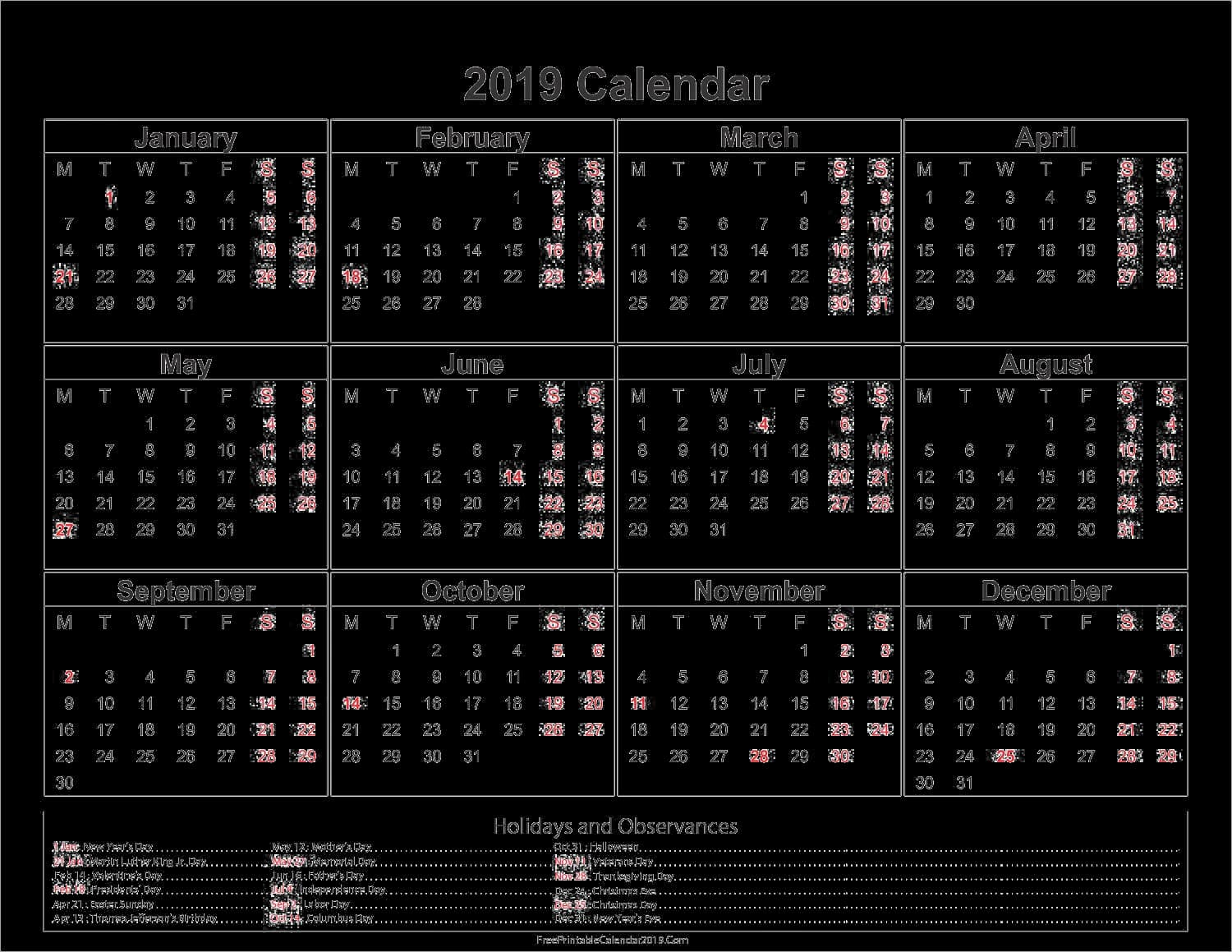 2019 Calendar, Event Tracker, Monthly Planner, Important Dates, Daily Organizer PNG
