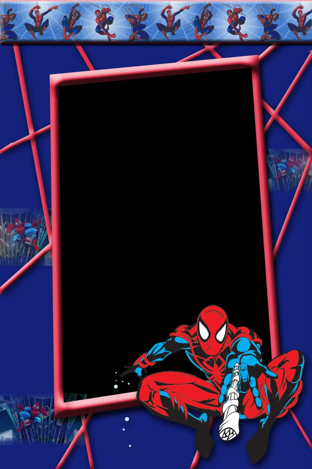 Spider Man Frame, Dynamic Action, Urban Landscape, Superhero Theme, Web Design PNG