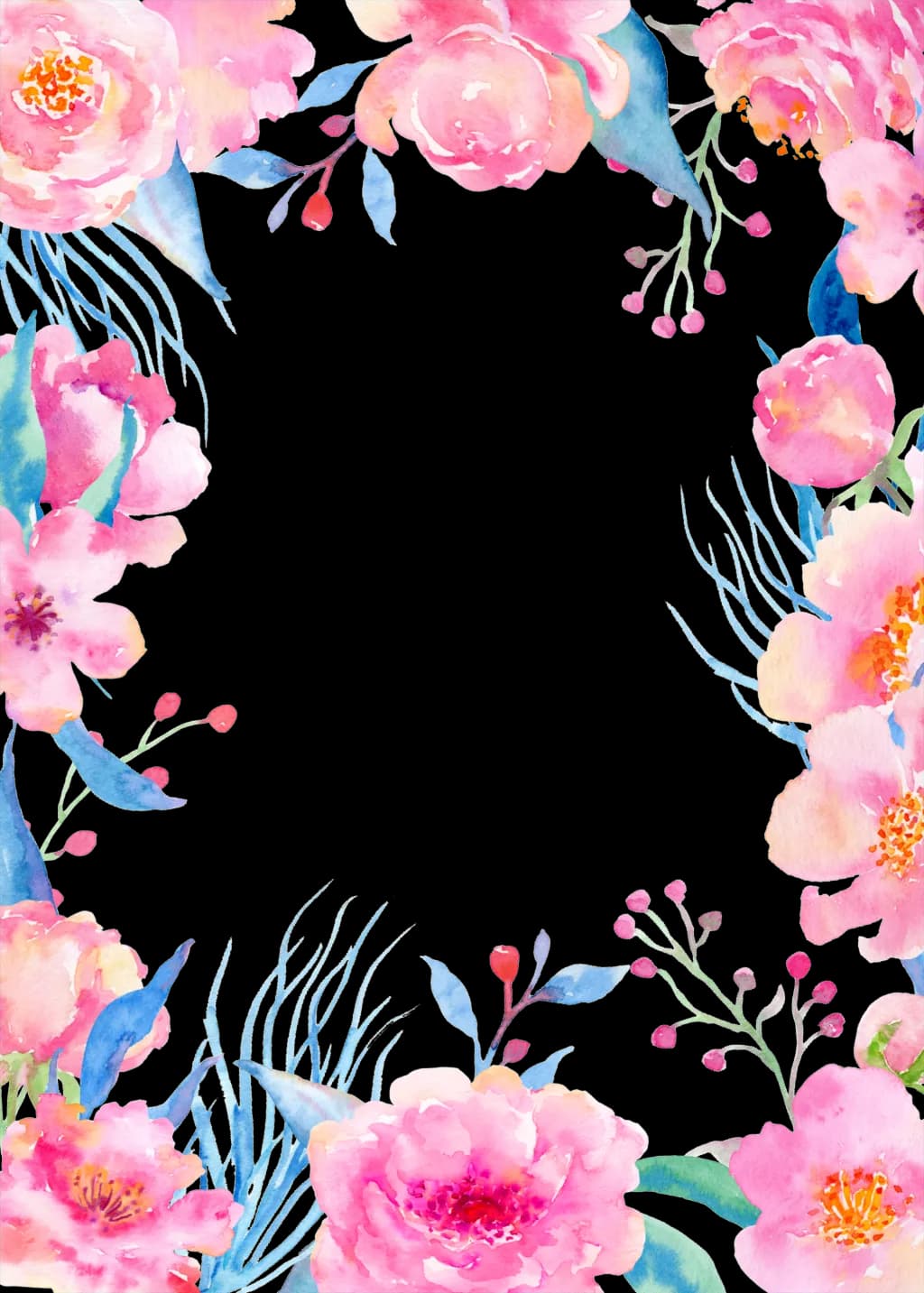 Watercolor Floral Frame, Nature Elements, Elegant Frame, Floral Border, Flower Arrangement PNG